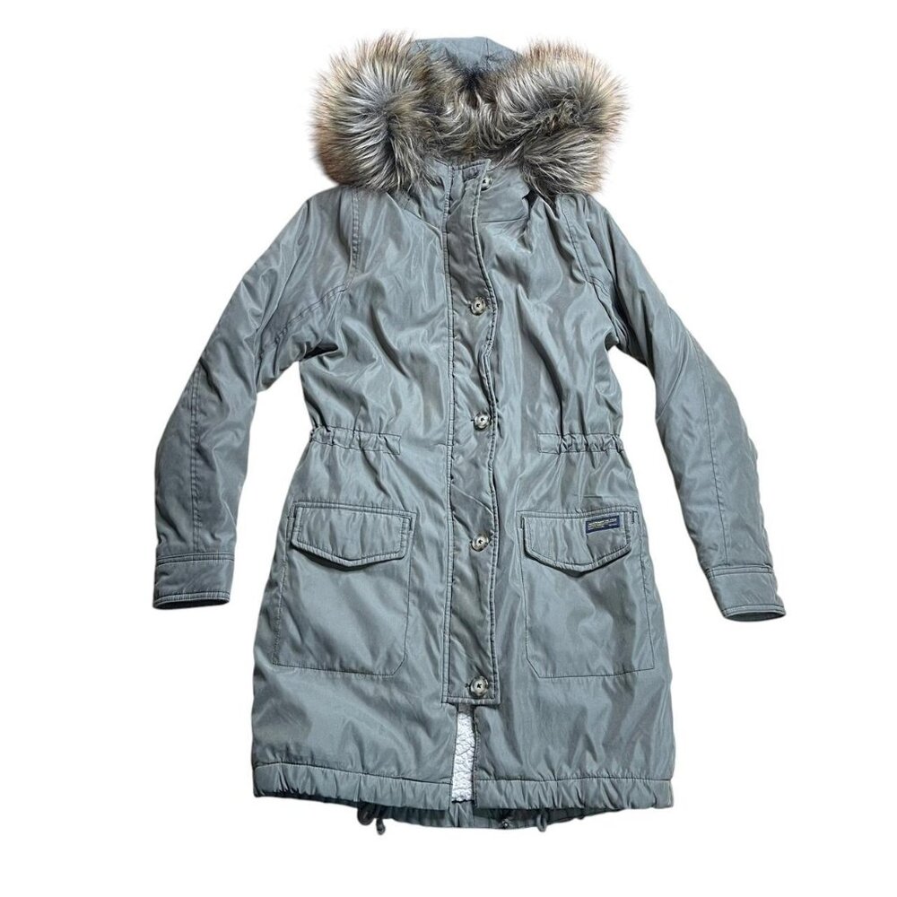 Y2K Abercrombie & Fitch Green Fur Hood Sherpa Parka Jacket SZ S Vintage